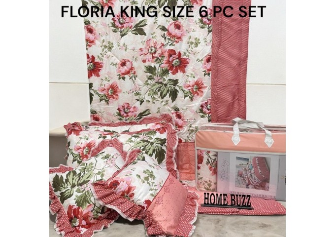 FLORIA KING SIZE 6 PC  COMFORTER SET BY HOME BUZZ  GLACE COTTON DESIGN 1