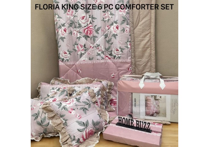 FLORIA KING SIZE 6 PC  COMFORTER SET BY HOME BUZZ  GLACE COTTON DESIGN 2