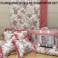 FLORIA KING SIZE 6 PC  COMFORTER SET BY HOME BUZZ  GLACE COTTON DESIGN 2