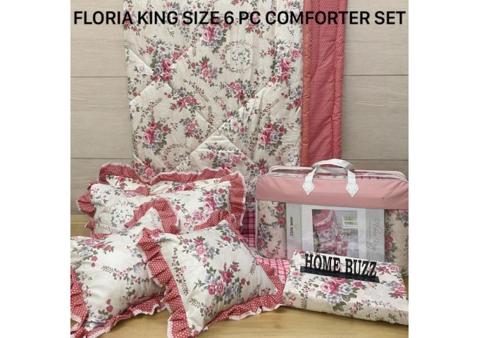 FLORIA KING SIZE 6 PC  COMFORTER SET BY HOME BUZZ  GLACE COTTON DESIGN 2