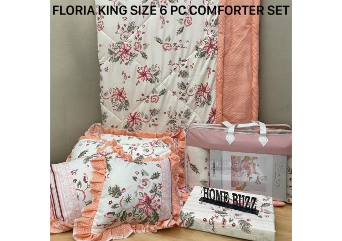 FLORIA KING SIZE 6 PC  COMFORTER SET BY HOME BUZZ  GLACE COTTON DESIGN 4