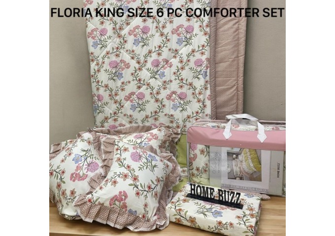 FLORIA KING SIZE 6 PC  COMFORTER SET BY HOME BUZZ  GLACE COTTON DESIGN 5