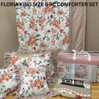 FLORIA KING SIZE 6 PC  COMFORTER SET BY HOME BUZZ  GLACE COTTON DESIGN 6