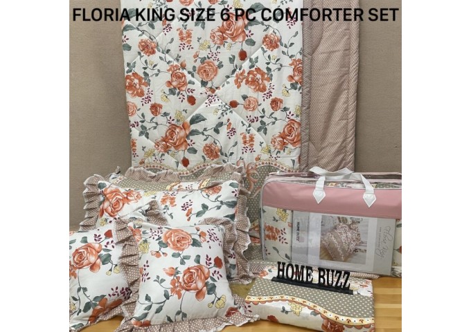 FLORIA KING SIZE 6 PC  COMFORTER SET BY HOME BUZZ  GLACE COTTON DESIGN 6