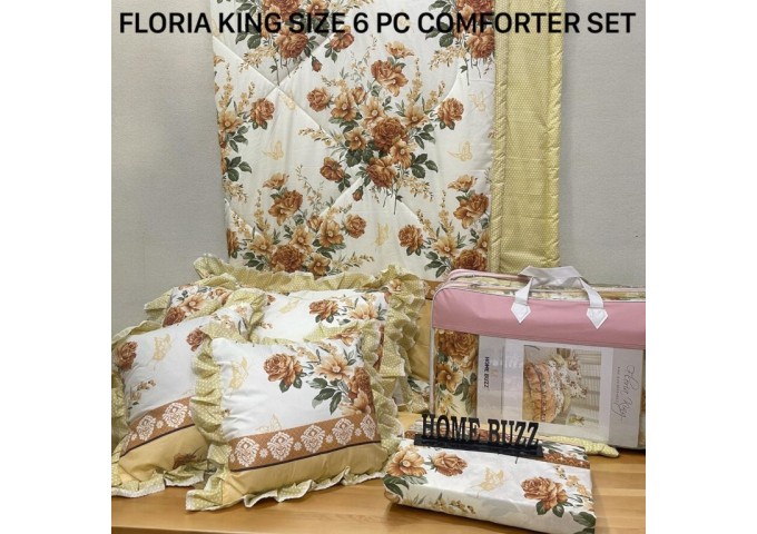 FLORIA KING SIZE 6 PC  COMFORTER SET BY HOME BUZZ  GLACE COTTON DESIGN 7