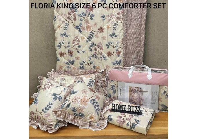 FLORIA KING SIZE 6 PC  COMFORTER SET BY HOME BUZZ  GLACE COTTON DESIGN 10