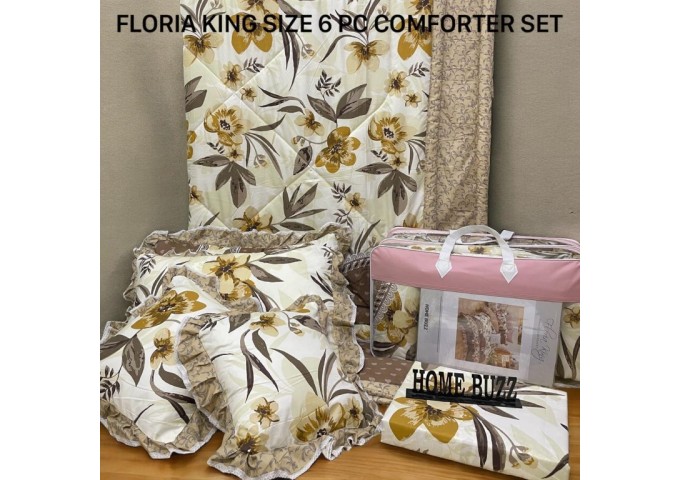 FLORIA KING SIZE 6 PC  COMFORTER SET BY HOME BUZZ  GLACE COTTON DESIGN 11