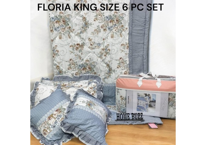 FLORIA KING SIZE 6 PC  COMFORTER SET BY HOME BUZZ  GLACE COTTON DESIGN 12