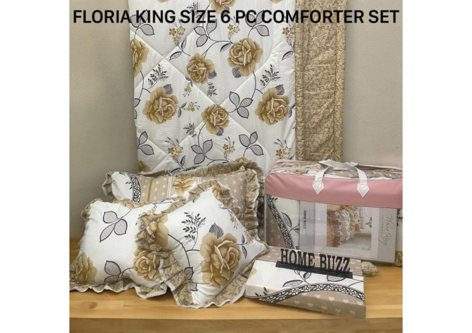 FLORIA KING SIZE 6 PC  COMFORTER SET BY HOME BUZZ  GLACE COTTON DESIGN 13