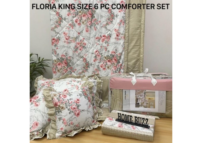 FLORIA KING SIZE 6 PC  COMFORTER SET BY HOME BUZZ  GLACE COTTON DESIGN 14