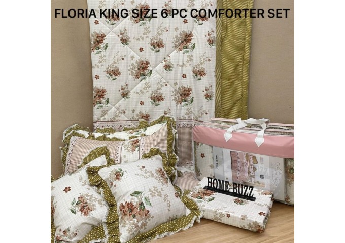 FLORIA KING SIZE 6 PC  COMFORTER SET BY HOME BUZZ  GLACE COTTON DESIGN 15