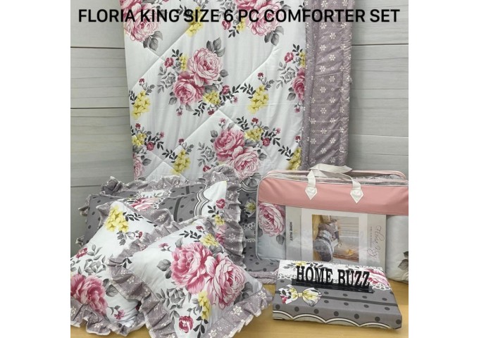 FLORIA KING SIZE 6 PC  COMFORTER SET BY HOME BUZZ  GLACE COTTON DESIGN 16