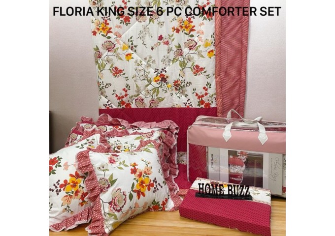 FLORIA KING SIZE 6 PC  COMFORTER SET BY HOME BUZZ  GLACE COTTON DESIGN 17