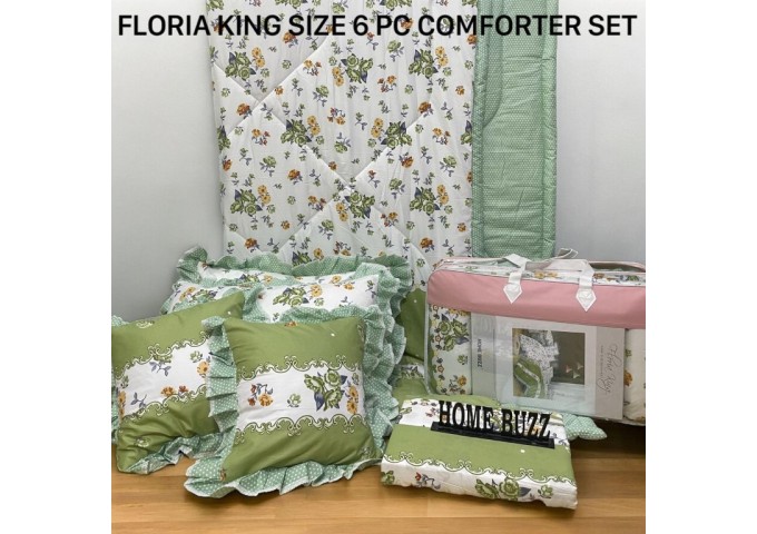 FLORIA KING SIZE 6 PC  COMFORTER SET BY HOME BUZZ  GLACE COTTON DESIGN 19