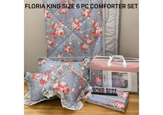 FLORIA KING SIZE 6 PC  COMFORTER SET BY HOME BUZZ  GLACE COTTON DESIGN 18