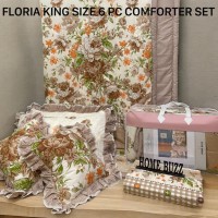 FLORIA KING SIZE 6 PC  COMFORTER SET BY HOME BUZZ  GLACE COTTON DESIGN 20