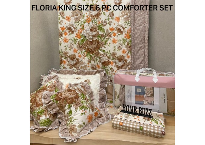 FLORIA KING SIZE 6 PC  COMFORTER SET BY HOME BUZZ  GLACE COTTON DESIGN 20