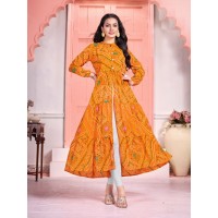 Long Flair Gown Bandhej Bandhani Orange