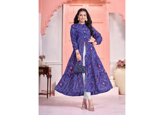 Long Flair Gown Bandhej Bandhani Blue