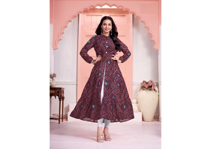 Long Flair Gown Bandhej Bandhani Maroon 2