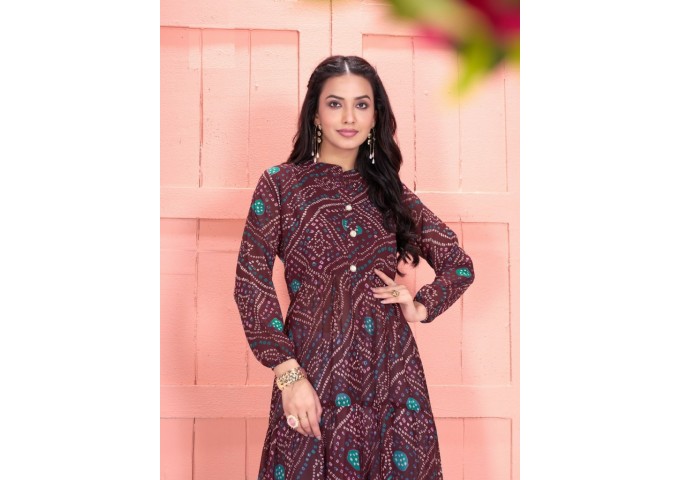 Long Flair Gown Bandhej Bandhani Maroon 3