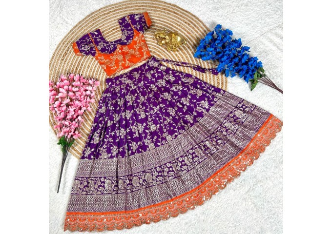 Beautifully Stitched Lehenga Choli For Mother-Daughters Combo 2