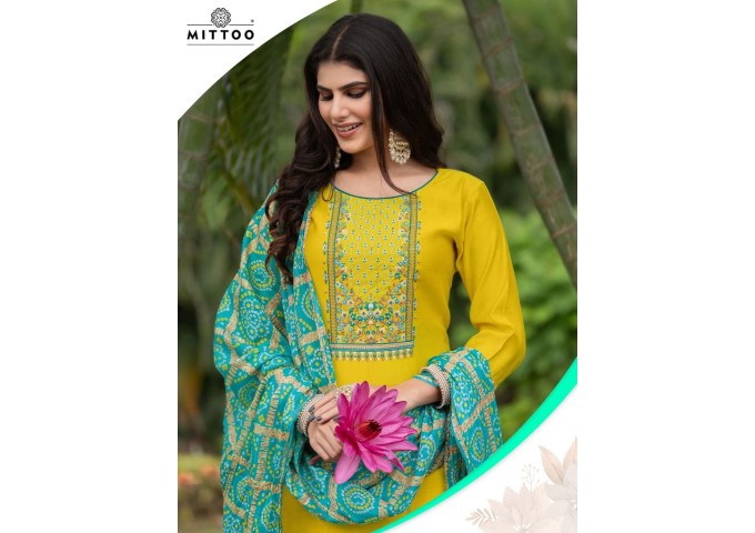 Mitoo  3 pcs kurti set Viscose Weaving Thread & Handwork Kurti Yellow