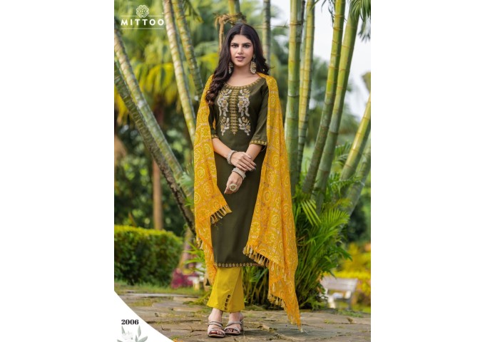 Mitoo  3 pcs kurti set Viscose Weaving Thread & Handwork Kurti Yellow|Black