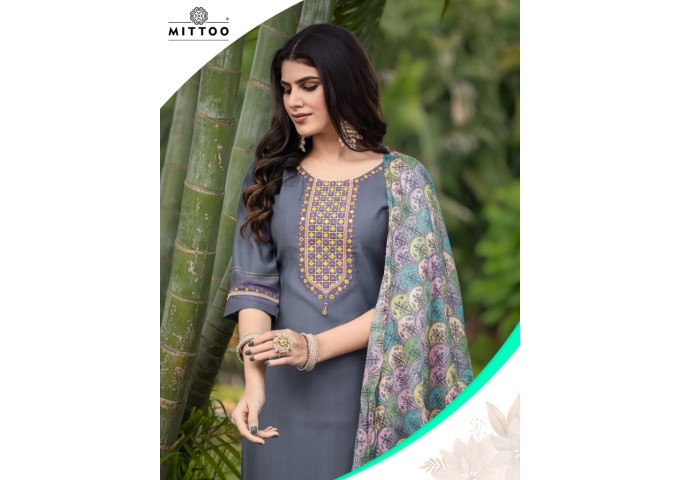 Mitoo  3 pcs kurti set Viscose Weaving Thread & Handwork Kurti Grey