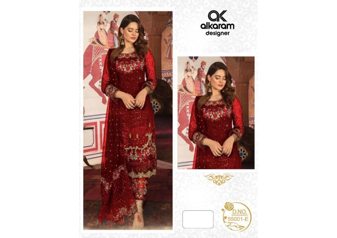 Alkaram DN 2001 Heavy Georgette with Heavy Embroidery and Sequence work Palazzo Suit Maroon