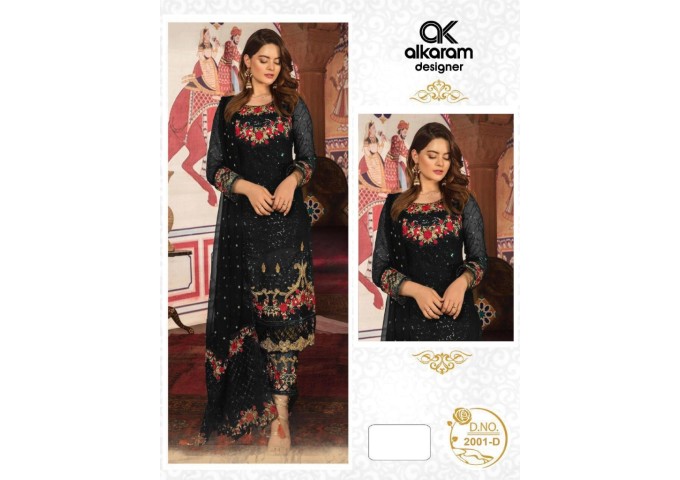 Alkaram DN 2001 Heavy Georgette with Heavy Embroidery and Sequence work Palazzo Suit Black