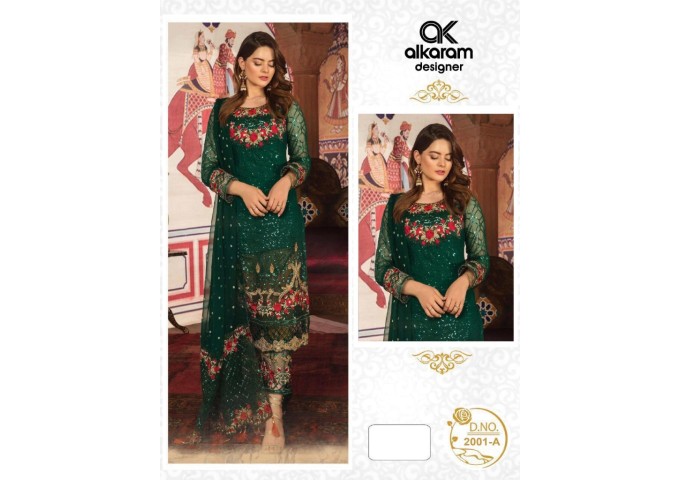 Alkaram DN 2001 Heavy Georgette with Heavy Embroidery and Sequence work Palazzo Suit Green