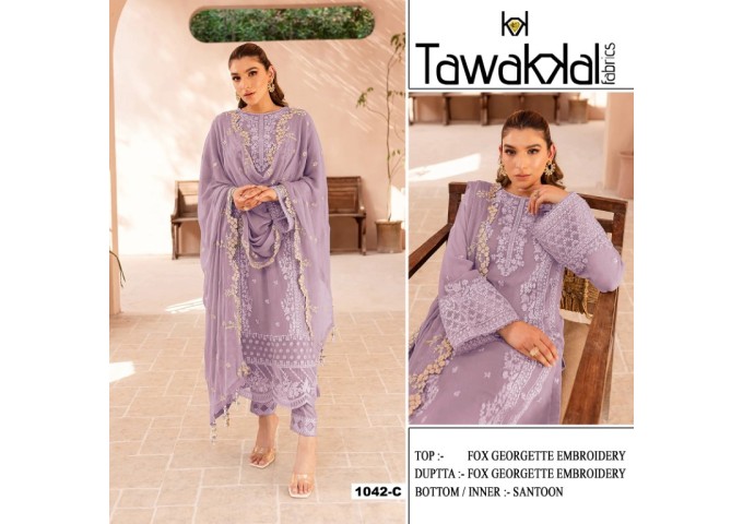 Tawaklal Heavy Fox Georgette With Heavy Embroidery DN 1042 Suit Light Purple