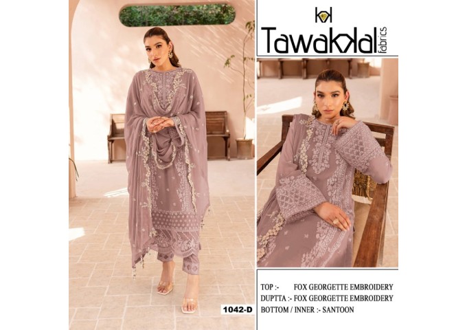 Tawaklal Heavy Fox Georgette With Heavy Embroidery DN 1042 Suit Light Brown