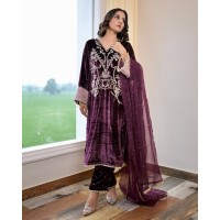 KFH LG DN 1888 DESIGNER STYLE VELVET SEQUENCE EMBROIDERY WORK SUIT WITH DUPATTA