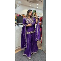 LFH ND DN 5023 Pure Heavy Chinnon Silk With Heavy Embroidery Coding Sequence Work With Full Embroidery Sleeve Suit Purple