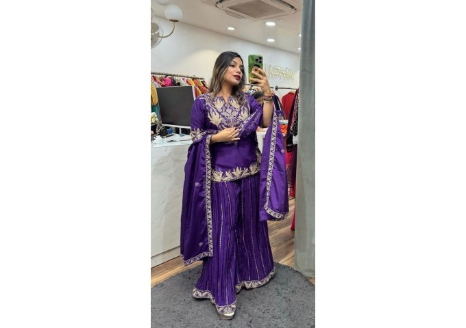 LFH ND DN 5023 Pure Heavy Chinnon Silk With Heavy Embroidery Coding Sequence Work With Full Embroidery Sleeve Suit Purple