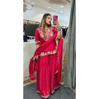 LFH ND DN 5023 Pure Heavy Chinnon Silk With Heavy Embroidery Coding Sequence Work With Full Embroidery Sleeve Suit Red