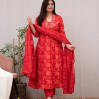 Voluminous Anarkali Suit Set Red