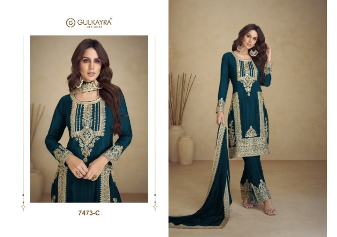  DN 7473 Gulkayra Apsara Salwar Kameez Cyan Blue