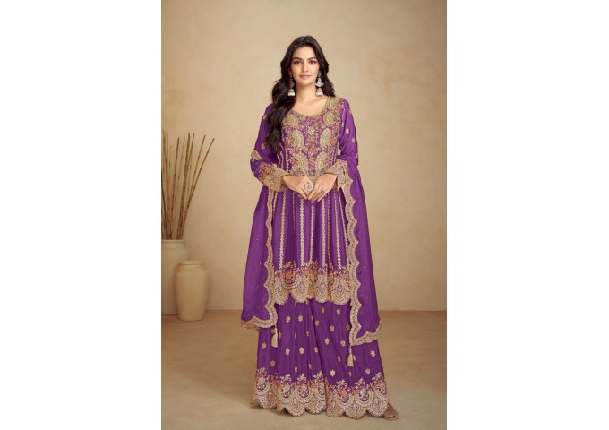 Jalwa Salwar Kameez heavy Chinon With Embroidery Work Purple