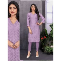 Long Chandairi Kurti With Heavy Chicken Work Purple