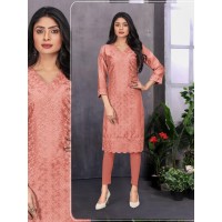 Long Chandairi Kurti With Heavy Chicken Work 