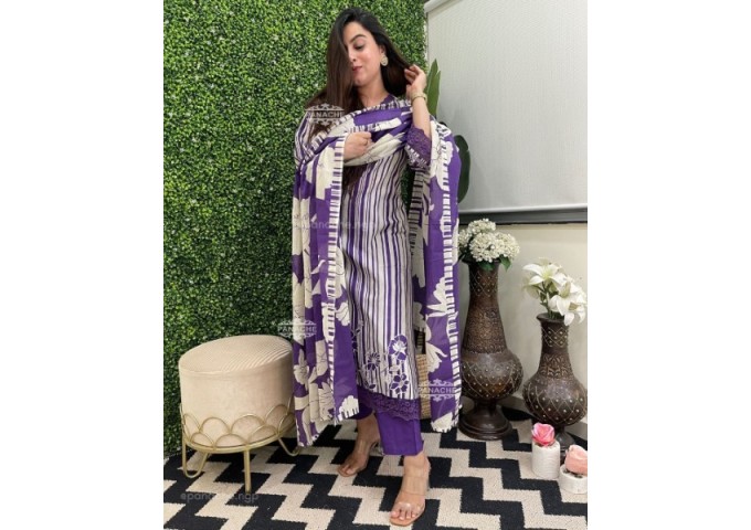 New Heavy Designer  Heavy Embroidery Nack Suit Set  Purple