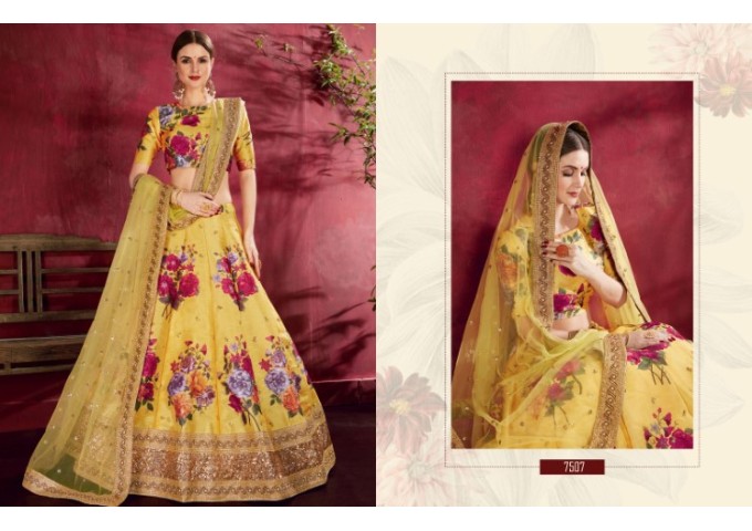 Floral Lehengha Choly Semi-Stitched Lehenga Choli with Dupatta Collection Yellow