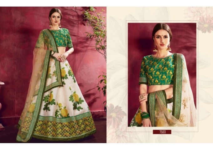 Floral Lehengha Choly Semi-Stitched Lehenga Choli with Dupatta Collection Green 2