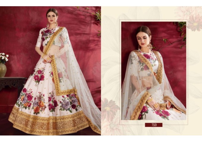 Floral Lehengha Choly Semi-Stitched Lehenga Choli with Dupatta Collection White