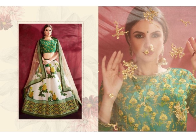 Floral Lehengha Choly Semi-Stitched Lehenga Choli with Dupatta Collection Green 3