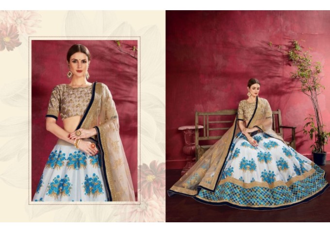 Floral Lehengha Choly Semi-Stitched Lehenga Choli with Dupatta Collection Sky Blue