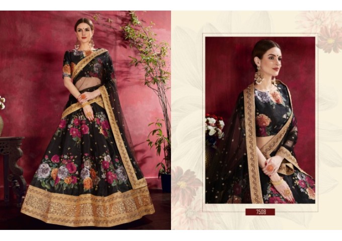 Floral Lehengha Choly Semi-Stitched Lehenga Choli with Dupatta Collection Black